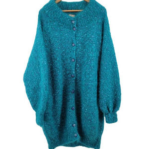 Oversized Balloon Sleeved Long Cardigan Sweater Dress Duster Aqua Blue